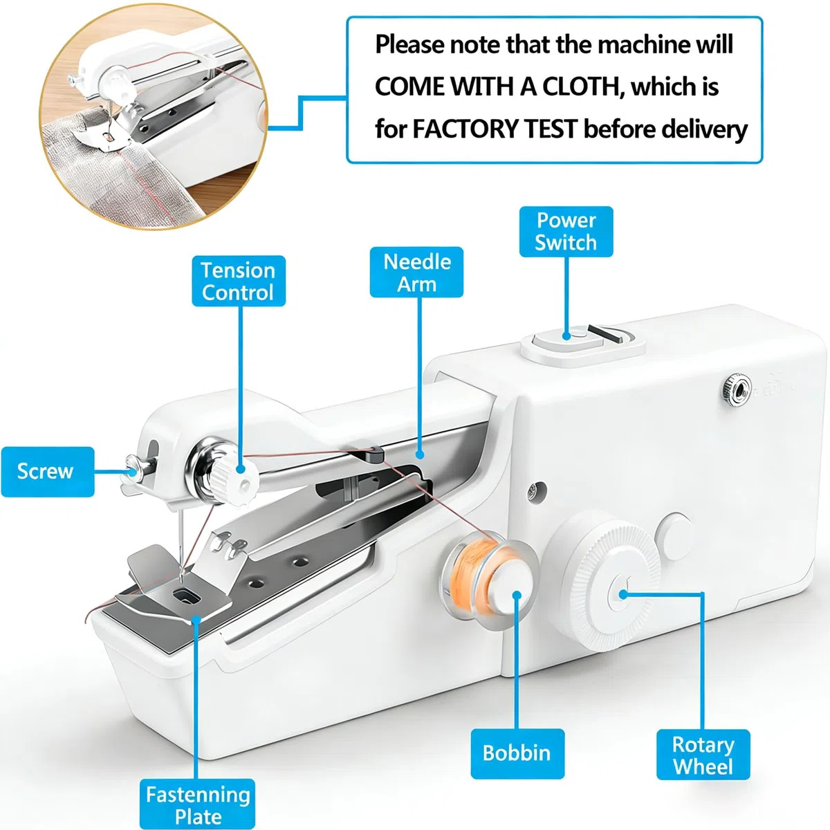 Mini Nähmaschine, Handnähmaschine Tragbare mit Nähzubehör, ElektrischeVorhängen,Handarbeiten,DIY(Weiß)