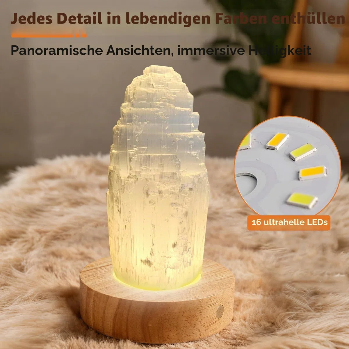 LED-Lichtsockel, 12 cm Holz-Lichtsockel mit Touch-Dimmer und 3 Lichtmodi, Kristall-Display-Sockel, Holzsockel, runder Lichtsockel für Kristallglas, Harz, Kunstharz-Schmuck, Acryl (Holz, 1 Stück)