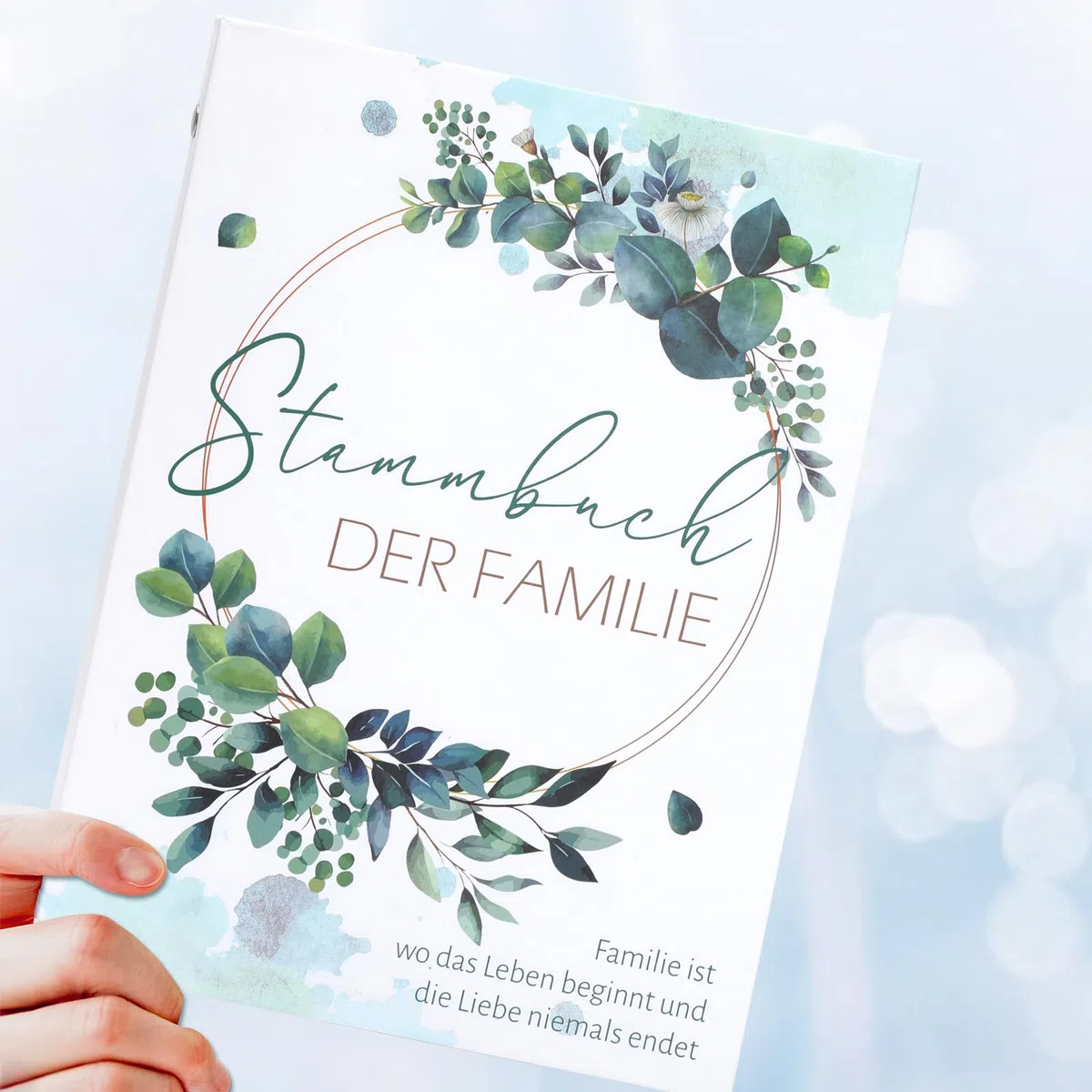 HOWAF Stammbuch Hochzeit, Modernes Familienstammbuch Stammbuch A5 inkl Standesamt Hochzeit mit 10 Klarsichthüllen - Hardcover 17x22.5 cm - Greenery Eukalyptus