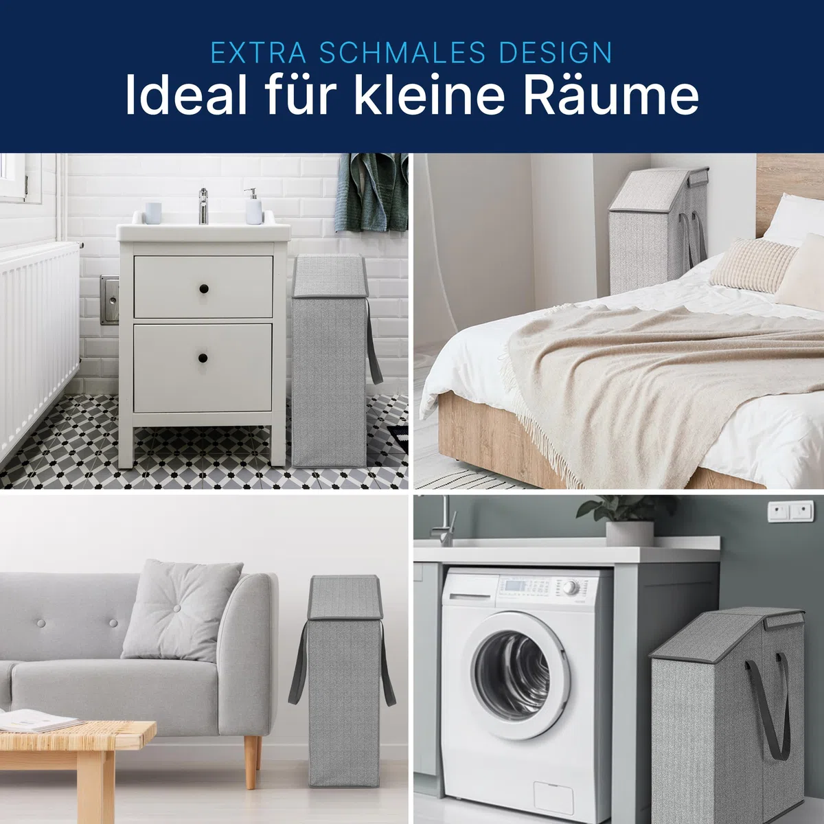 TOPP4u schmaler Wäschekorb mit Deckel - 52 L - 20x45x60 cm faltbarer Nischen-Wäschesammler - Platzsparende Wäscheaufbewahrung Wäschesortierer schmal, hoch - Großer Wäsche-Organizer tragbar mit Griffen