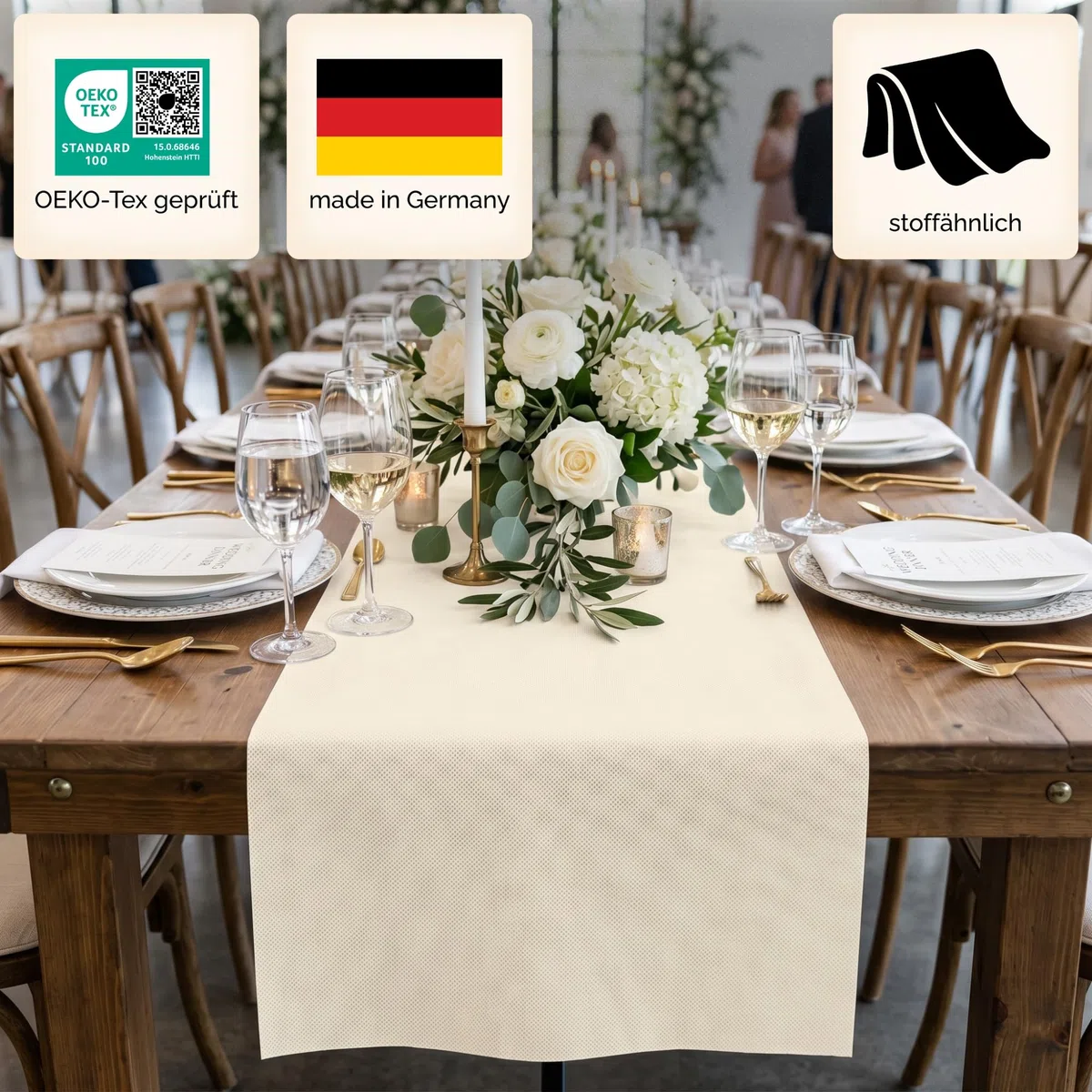 Sensalux Vlies Tischläufer Grau 50 cm x 25 m, Tischband stoffähnlich, Tischdeko Meterware für Hochzeit Geburtstag Event Catering, Oeko-TEX
