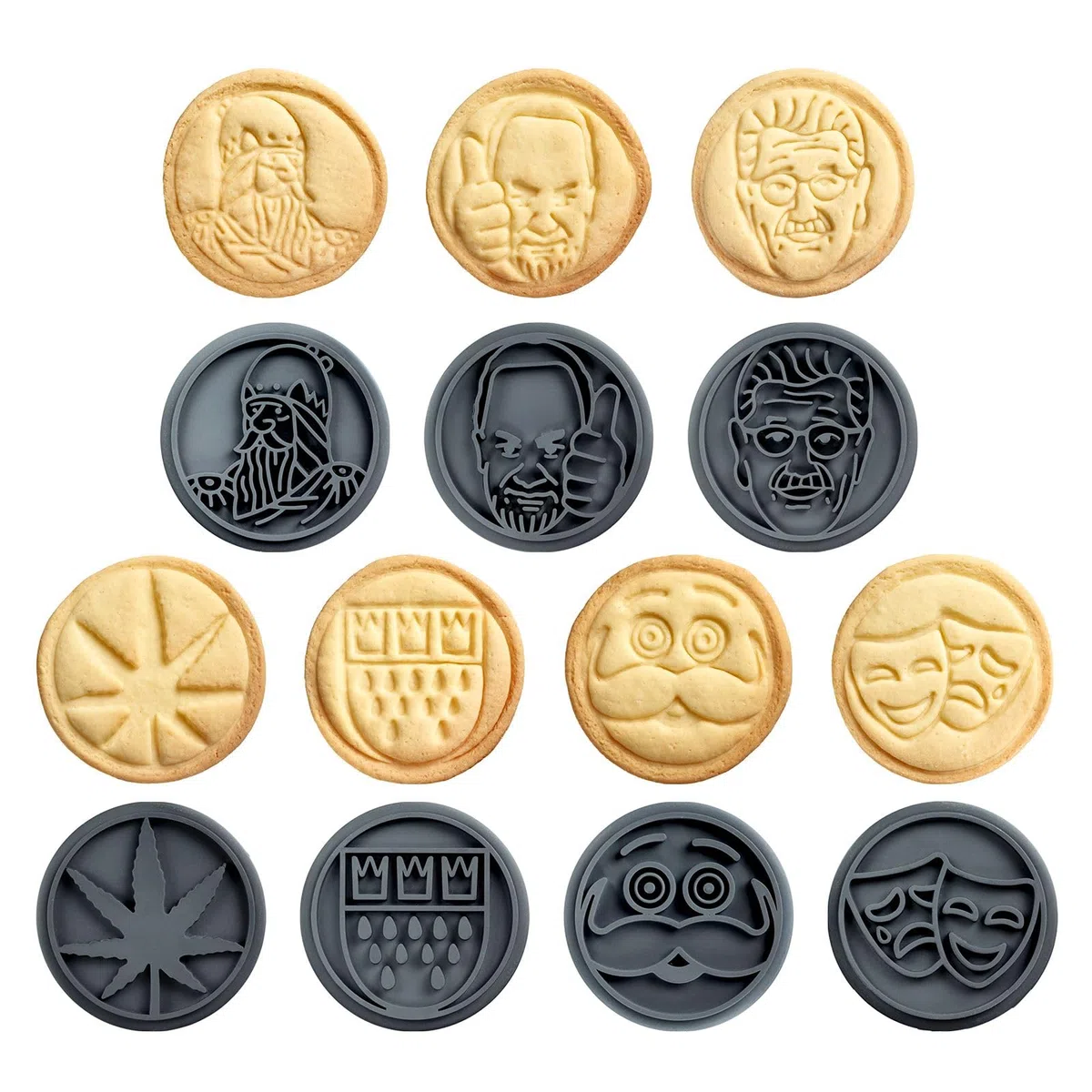 Westmark Keks-Stempel Köln – Keks-Stempel mit 7 verschiedenen Köln-Motiven, Set mit 7 Motiv-Köpfen aus Silikon, einem Holzstempel und einem Ausstechring aus Edelstahl – Ø 6,5 cm