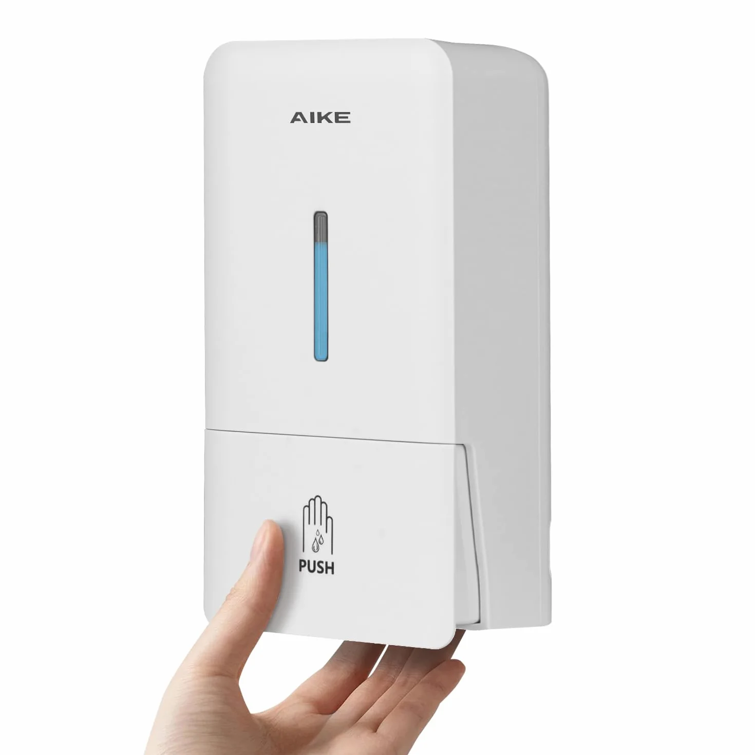 AIKE AK1006 800ML Seifenspender Wandbefestigung Ohne Bohren, Manueller Wandseifenspender aus Kunststoff, Flüssigseifenspender für den öffentlichen Gebrauch, Weiß