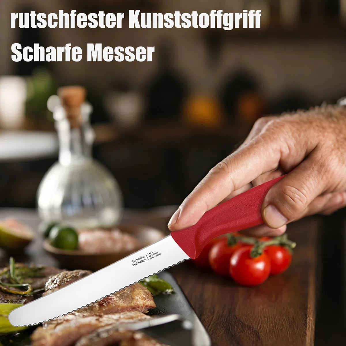 Frühstücksmesser Wellenschliff, Brötchenmesser, Tomatenmesser, Tafelmesser & Steakmesser 12-teilig, Universalmesser für Küche und Brotzeit, angespritzte Griffe, spülmaschinenfest(Mehrfarbig)