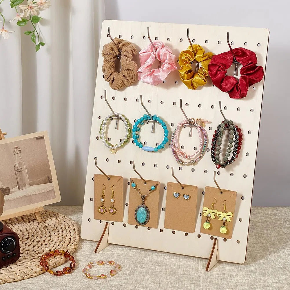 PH PandaHall 2 Packung Holz Stecktafel Präsentationsständer Mit 30 Metallhaken Schlüsselanhänger Präsentationsständer Für Verkäufer Event Verkaufswerkzeug Organizer 43x33cm