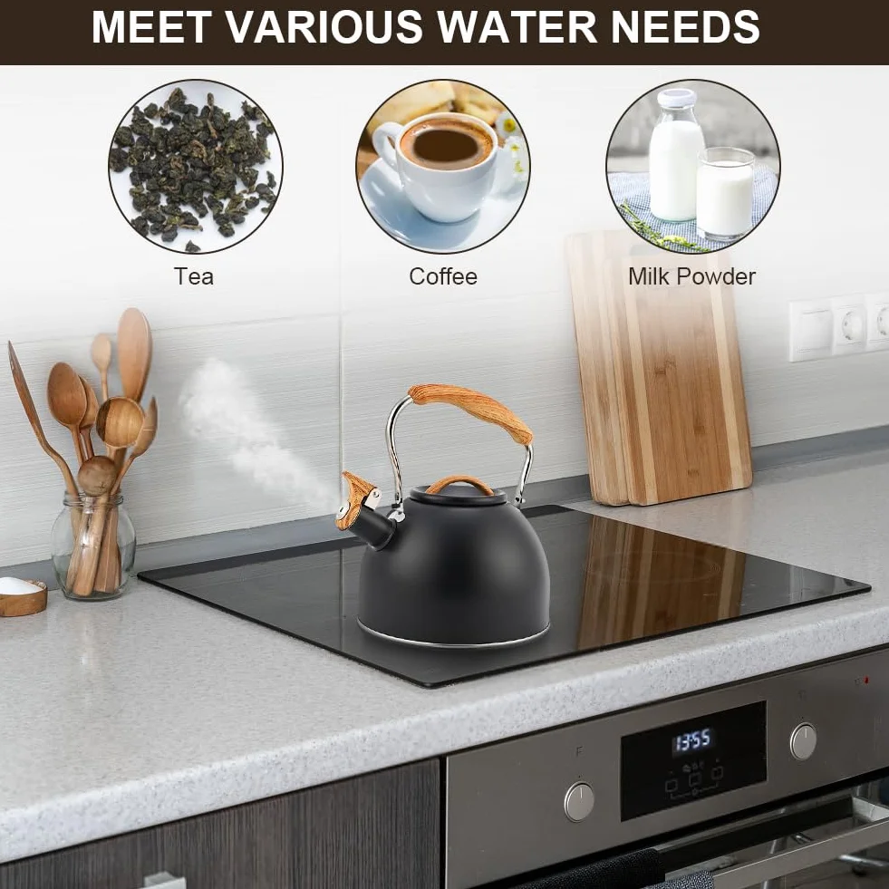 Flintronic Wasserkessel, 3L Edelstahl Pfeifkessel, Flötenkessel mit Holzmasergriff, Teekessel für alle Kochplatten, Wasserkocher Teekocher für Tee & Kaffee