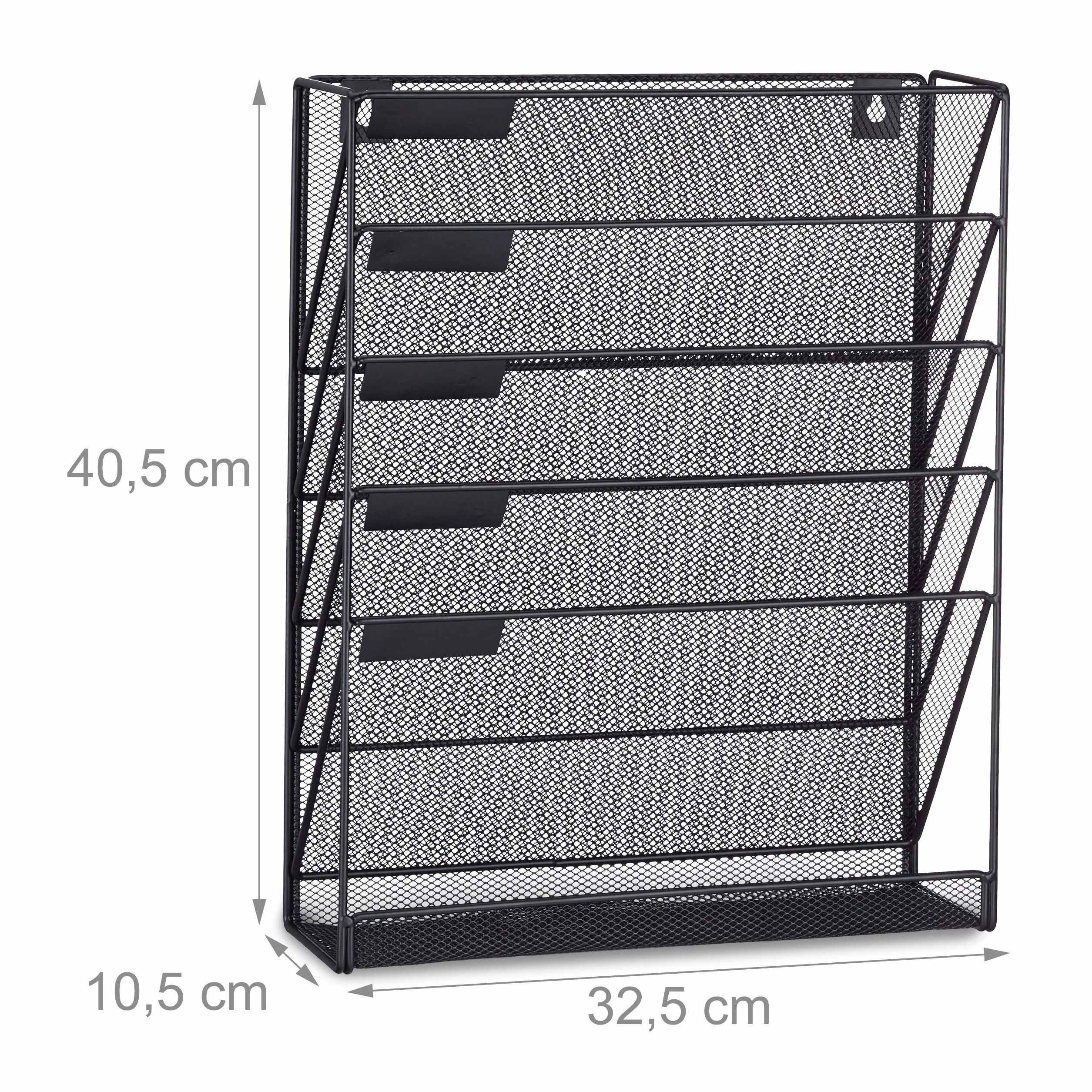 Relaxdays Zeitschriftenhalter Wand, Prospekthalter A4, Zeitschriften Wandhalter, Metall, HxBxT: 40 x 32 x 10 cm, schwarz