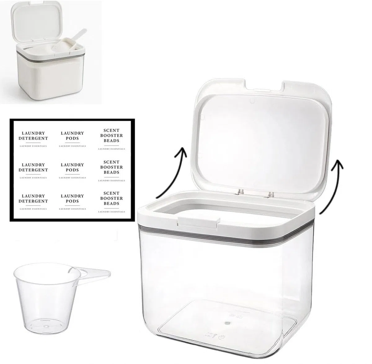 Waschmittel aufbewahrung,Waschmittelbox mit luftdichtem Deckel,Waschpulver aufbewahrungsbox,für Wäscheparfüm,Waschpulver,Reismehl,Reis,hundefutter,Transparent und Weiß, 4,5L