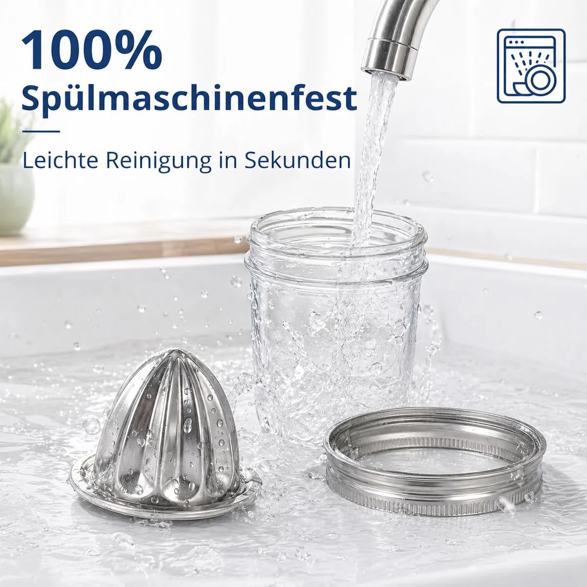 Zitronenpresse Edelstahl Handpresse Für Küche, Orangenpresse mit Auffangbehälter, Manuelle Saftpresse Für Zitronen, Orangen, Limetten, 280ml, Einmachglas, Leicht Zu Reinigen Und Lagern