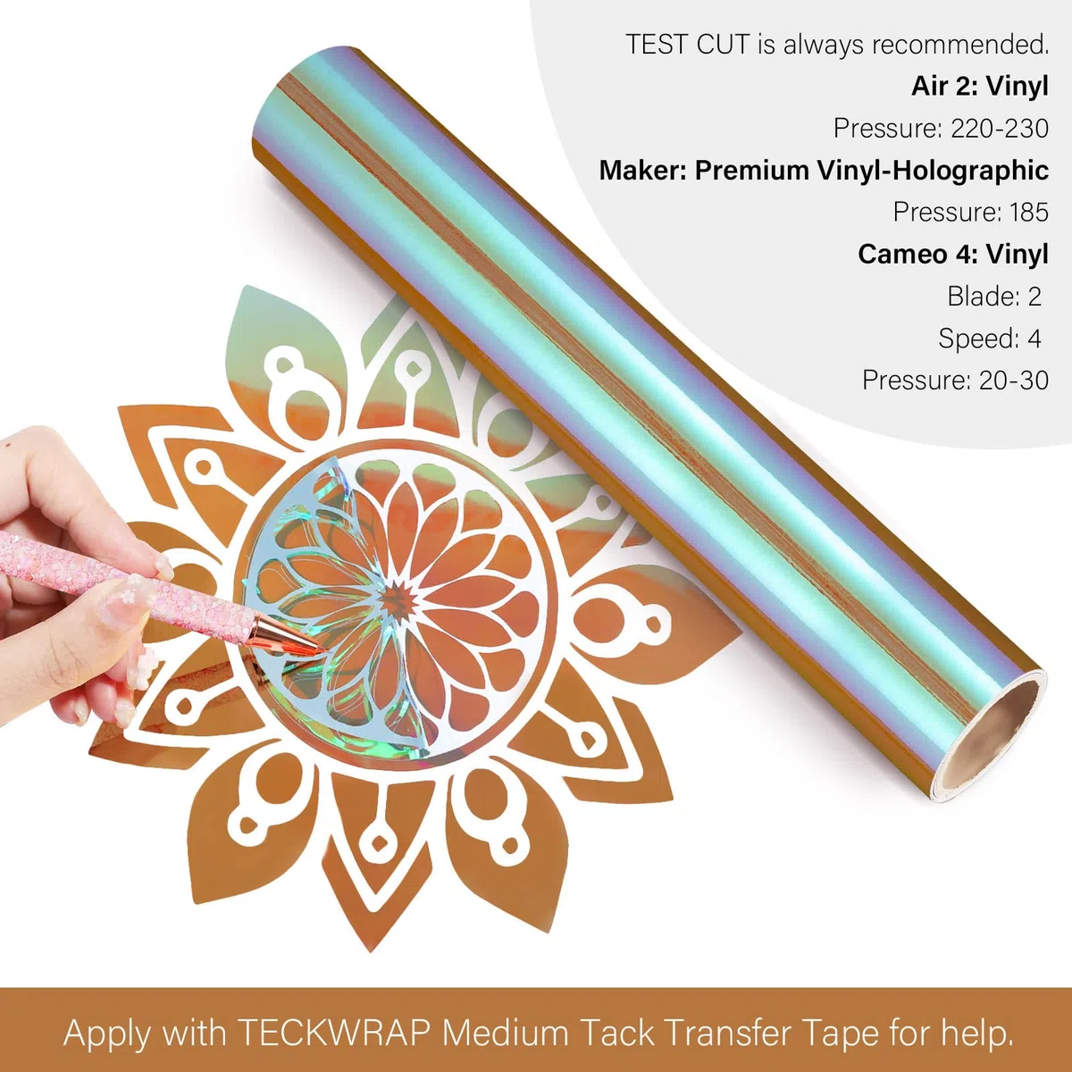 TECKWRAP Opal, holografisches Bastelvinyl, 0,3 m x 1,5 m, Sunset Pink