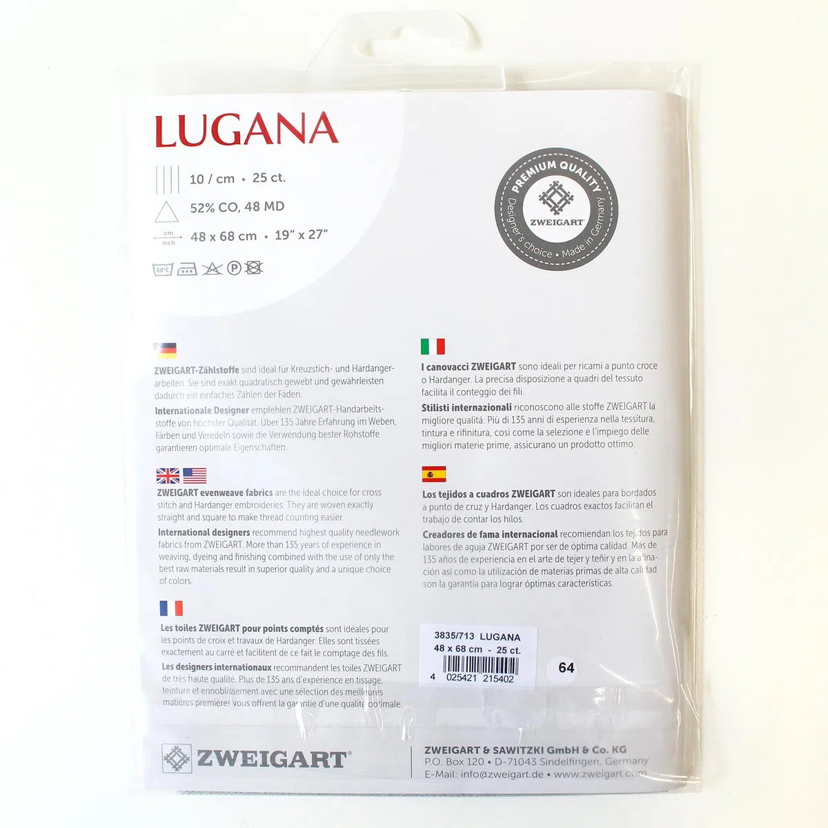 Zweigart Precut Lugana col.713 Stoffzuschnitt, 48 x 68 cm