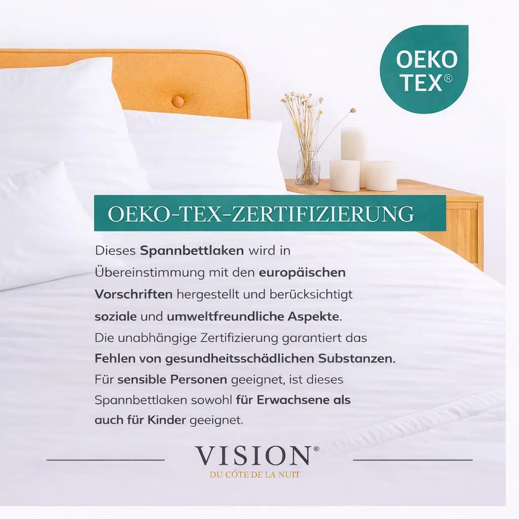 VISION Spannbettlaken – 100% Baumwolle – Doppelbett (160 x 200 cm) – Elastische Ecken – Passend für Matratzen bis zu 25 cm – Öko-Tex-Zertifizierung – Maschinenwaschbar – Farbe: Weiß