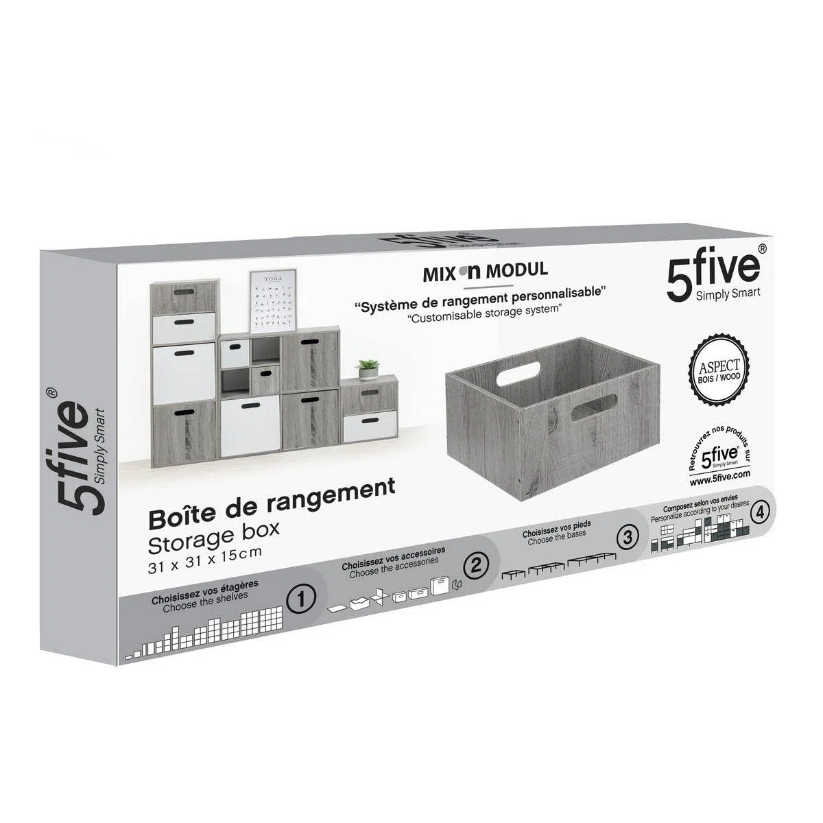 5five - korb 31x15cm "mix n modul" effekt eiche grau