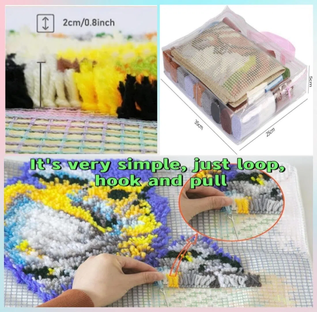 AMBATTERY DIY Knüpfen Set Kinder Affen Tierknüpfset Zum Selbermachen Eines Kissenbezugs Mit Werkzeug，Geeignet Für Kinder Und Erwachsene 17x17in
