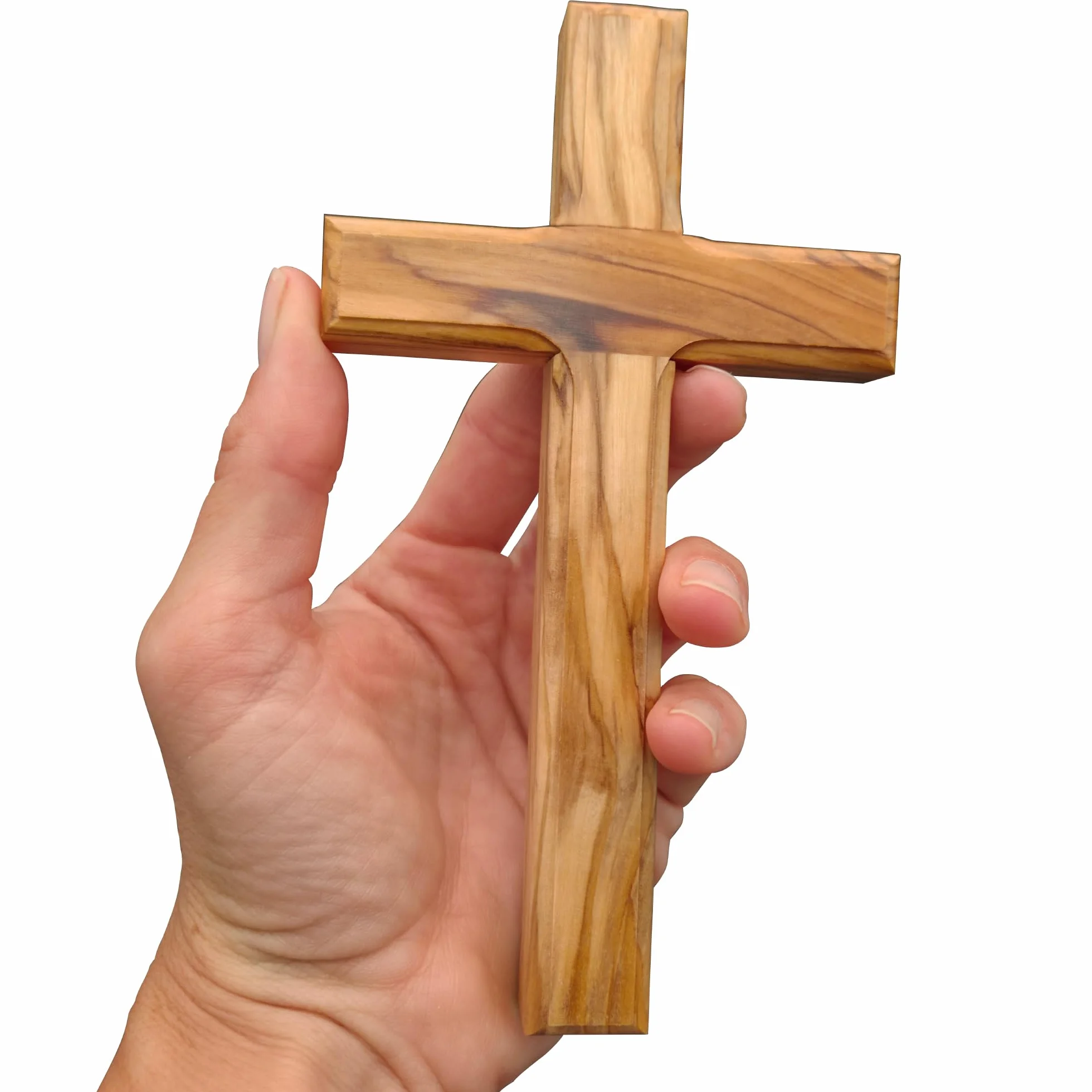 Lunexus Wandkreuz Olivenholz 16x9 cm christlich handgefertigt gesegnet | Massives Olivenholz aus Bethlehem - gesegnet mit Zertifikat - inkl. Montageset - für Taufe, Kommunion, Firmung, Hausaltar