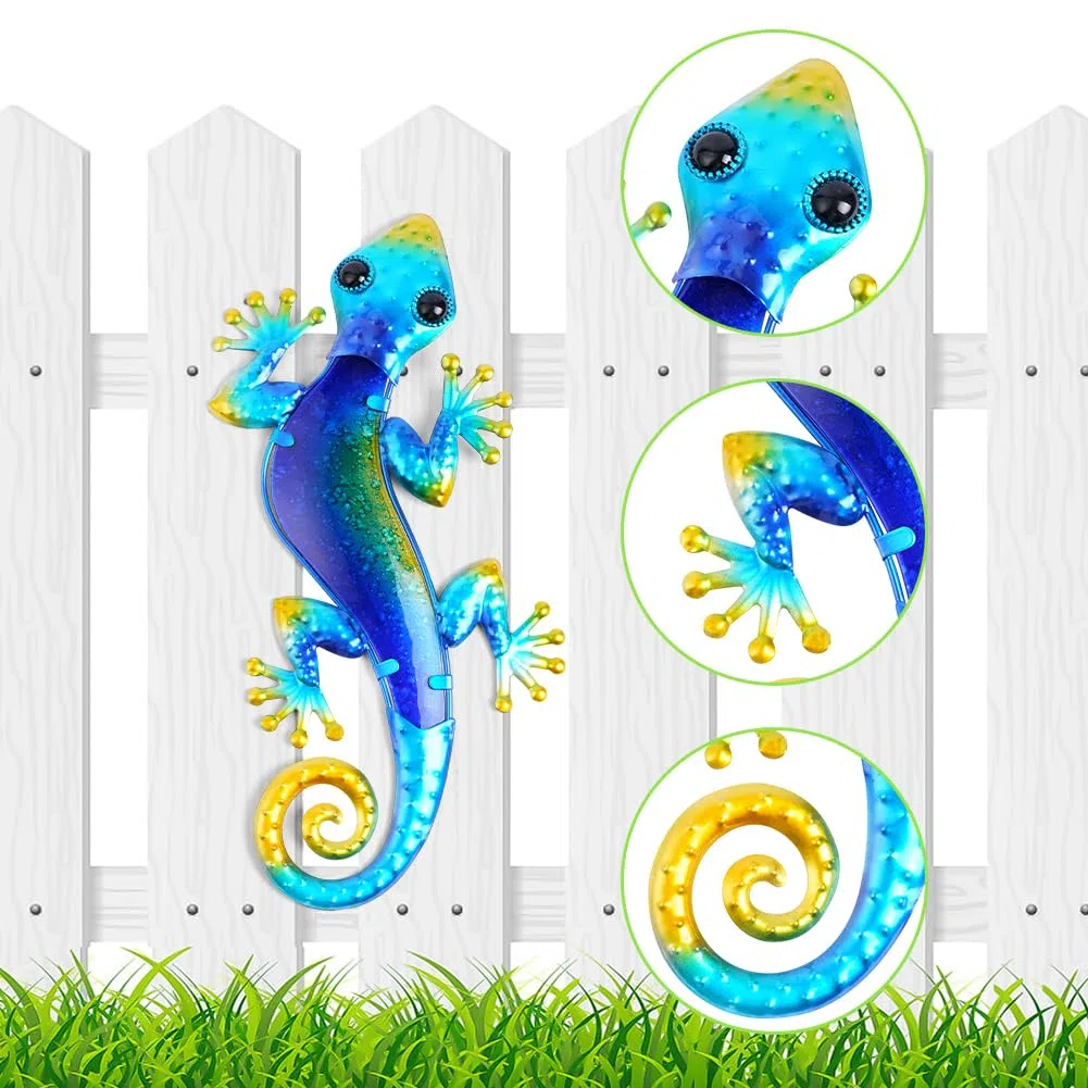 AOOSU Metall Gecko Wanddekoration, 2 Stück Eidechse Kunst Wand, Eidechse Kunst-Ornament für Garten, Veranda, Terrasse