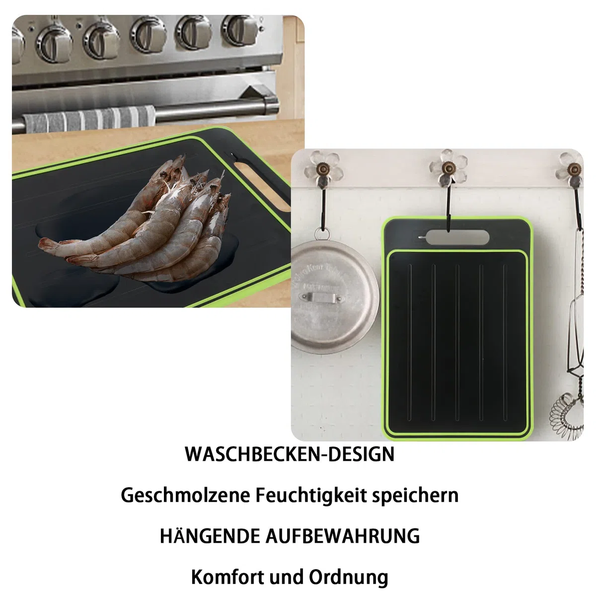 Auftauplatten Schneidebrett mit Auftau-Funktion, 3x Schneller Auftauen Frost Away 4-in-1 Küchen Gadget mit Integriertem Messerschärfer und Gewürzreibe Auftauschale Defrost Tray