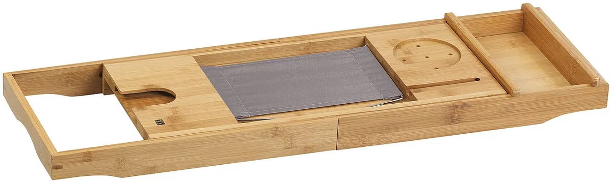 Badewanne Buchhalter: Verstellbare Badewannen-Ablage aus Bambusholz, 75-109 cm Breite (Badewannenhalter, Badewannentablett, Wein)