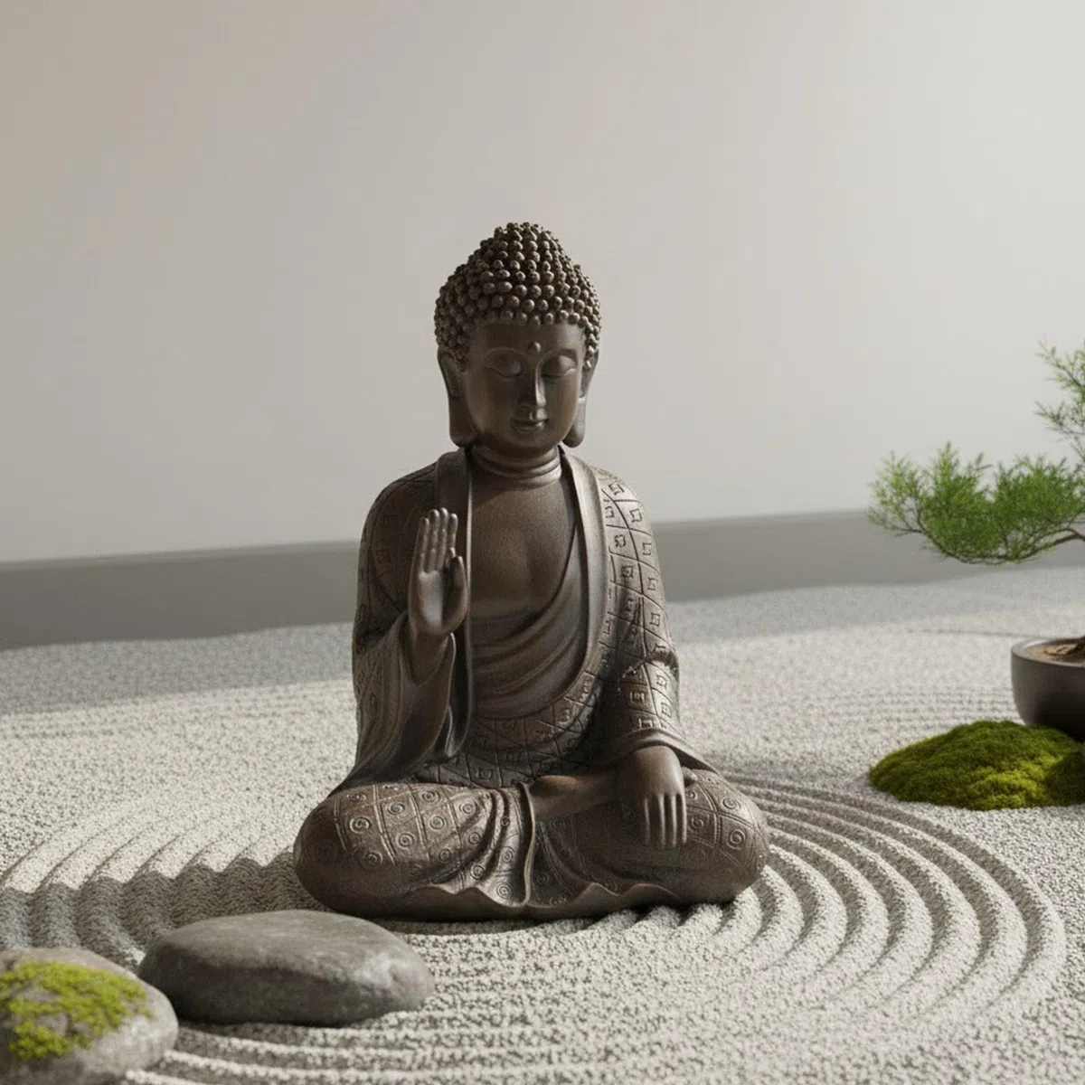 Smadeer Buddha Figur für Wohnzimmer & Zen Deko - Moderne Buddha Statue (17,8 cm) für Meditation & Feng Shui - Spirituelle Skulptur aus Resin für Regal & Büro - Geschenk zum Einzug & Muttertag