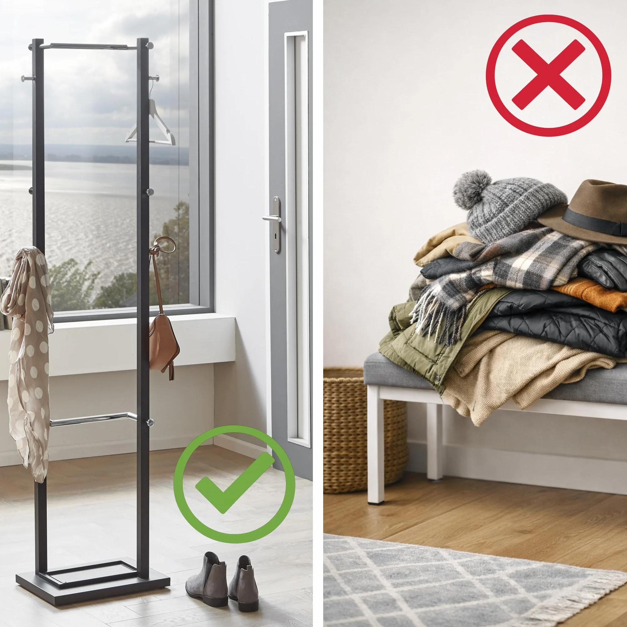 HAKU Garderobenständer schwarz, Metall Standgarderobe - Maße: H 180 x Ø 37 cm, Style: Modern