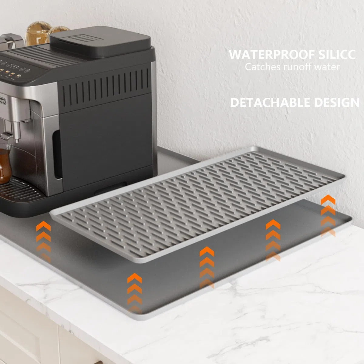 Kaffeemaschine Abtropfmatte aus Silikon, 2-in-1 Silikon Matte für Kaffeemaschine for Coffee,Hitzebeständiges Rutschfeste,leicht zu reinigen Trockenmatte für Kaffeemaschine, Küche(Grau, 60 x 40 cm)