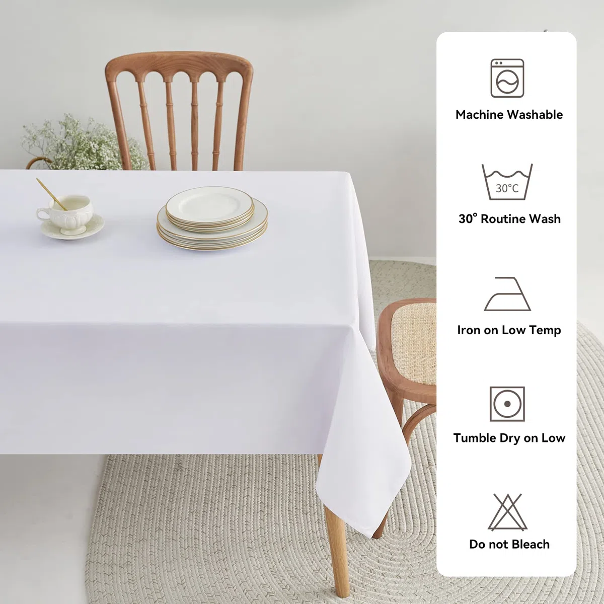 Romanstile Tischdecke Outdoor abwaschbar 140x240 weiß rechteckig,wasserabweisend wettefest Tischtuch Tablecloth Tischwäsche für Geburtstag,Party,Garten,Hochzeit,Feste,Frühling,Ostern,Gartentisch
