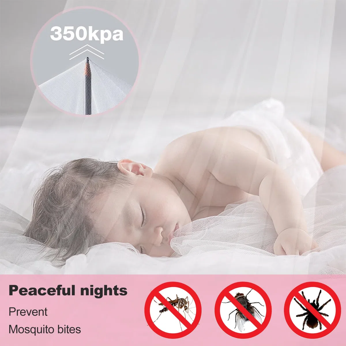 Moskitonetz Bett Baldachin, Moskitonetz für Reisen, Betthimmel Mückennetz Feinmaschiges, Moskitonetz Bett mit Moskitonetz Haken, Mosquito Net Bed für Zuhause und Camping Geeignet (Weiß)