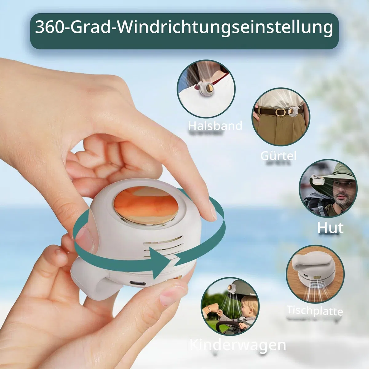 Gonggi Tragbarer kleiner Ventilator zum Anklippen, Mini-Clip-Taillenhals-Ventilator für Kleidung, Hut, Körper, wiederaufladbar, leise, blattlose Ventilatoren, freihändige Kühlventilatoren für Outdoor
