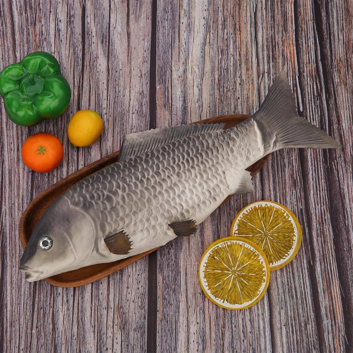 Gresorth 35 cm Fälschung Karpfen Dekoration Künstlich Fisch Lebensecht Tier Spielzeug Zuhause Küche Restaurant Christmas - Grau