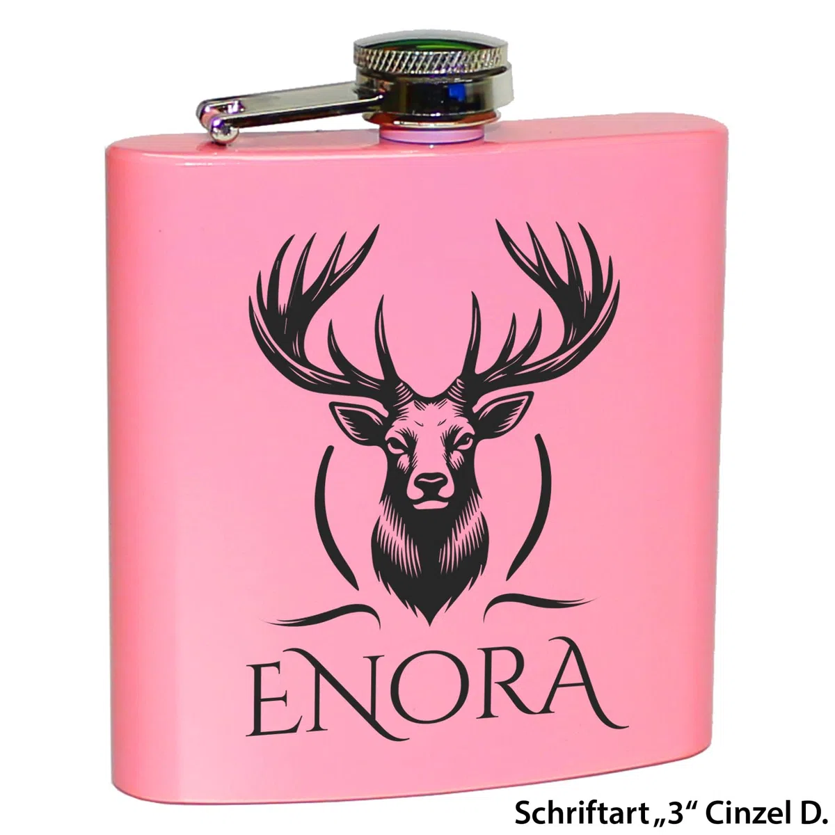 Jägerin Geschenk Rosa Flachmann Hirsch mit Gravur Flachmann Frauen Geschenkidee Bergsteigerin Pink