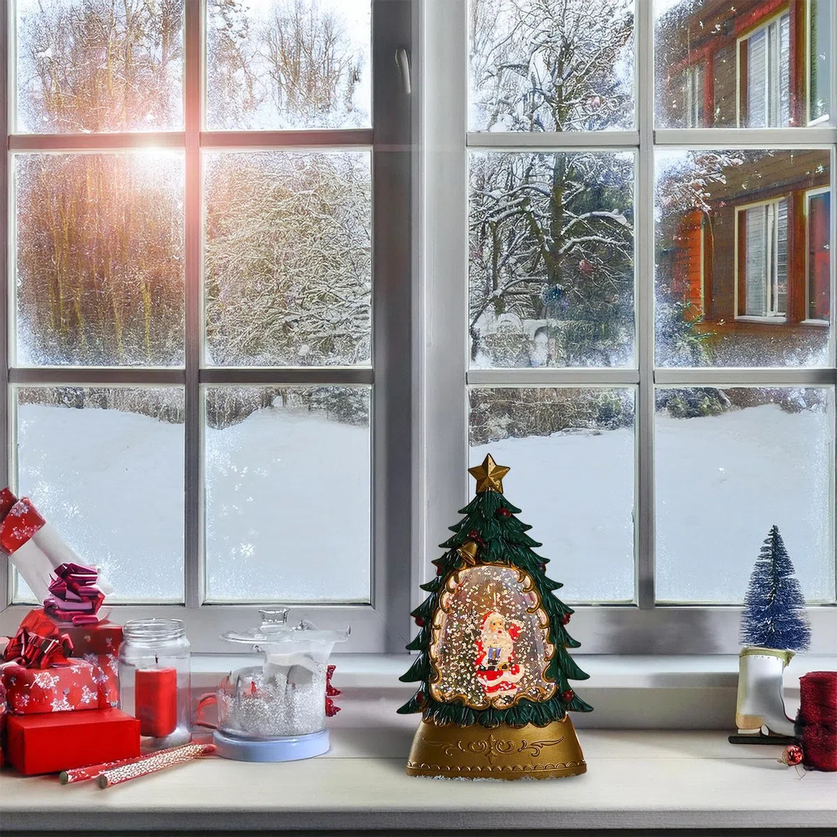 Weihnachts Schneekugel Deko - Weihnachtsmann Schneekugel mit Licht - Batteriebetriebene Weihnachtsdekoration Für Wohnzimmer Garten Balkon Schlafzimmer Unter Dem Baum