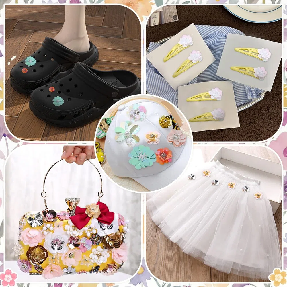 35 Stück Pailletten Blumen Patches Kunststoff Gemischte Farben Pailletten Perlen Blumen Patches Strass Perlen Mix Blumen Applikation Zum Aufnähen