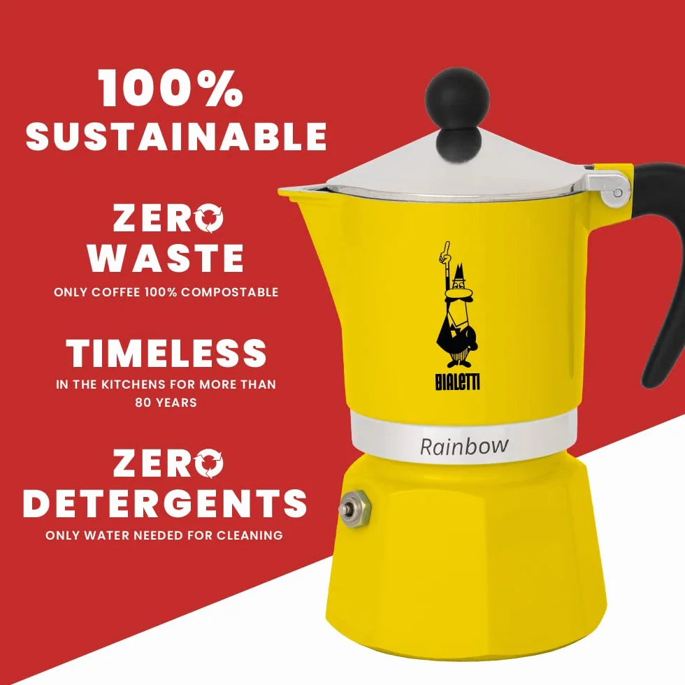 Bialetti 4982 Rainbow Caffettiera Colorata, Alluminio, Giallo, 3 Tassen, Gelb