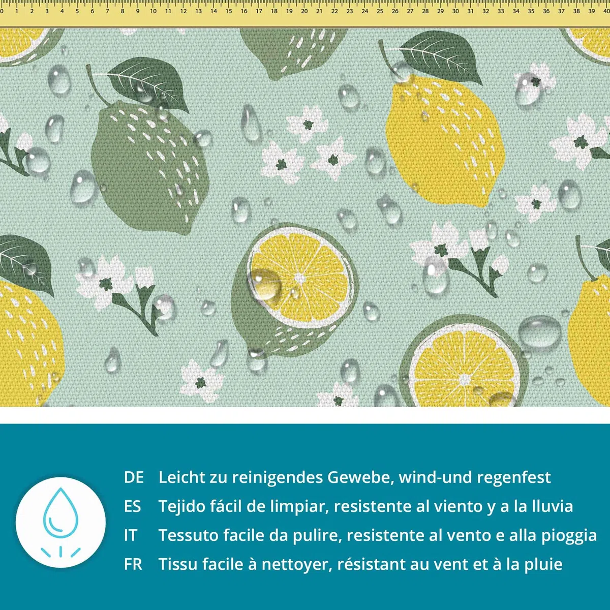 DreamRoots Segeltuch Wasserdicht - Polsterstoff Meterware 160 cm breit - Wasserabweisender Stoff 220 g/m2 600D - Markisenstoff Wasserdicht Meterware Lemons and Limes 1M