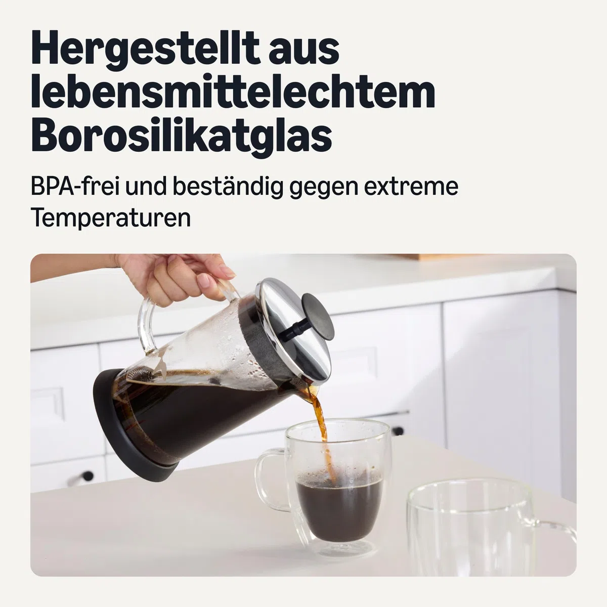 Amazon Basics French Press-Kaffeebereiter, 1 L, Borosilikatglas, Abnehmbare Spülmaschinenfeste Teile