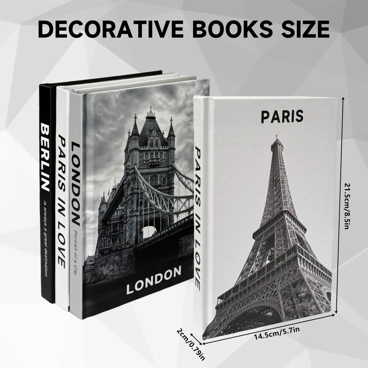 3 Stück Dekorative Buch,Modische Dekorative Bücher mit Befüllbaren Leeren Seiten für Heimdekor,Display Bücher für Couchtisch Büro, Dekobücher für Display Regale Wohnzimmer(Paris/London/Berlin)