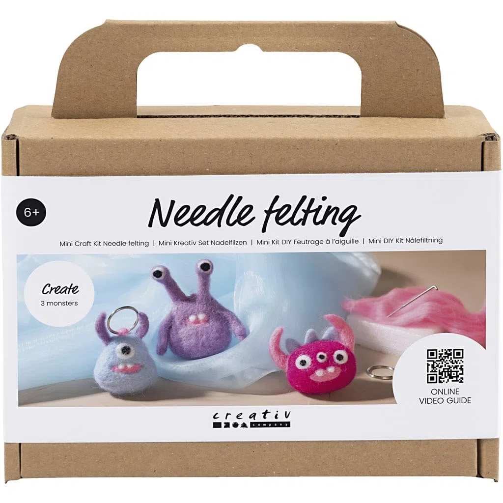 Creativ DIY Felting Kit – Carded Wool Monster – 3 Stück