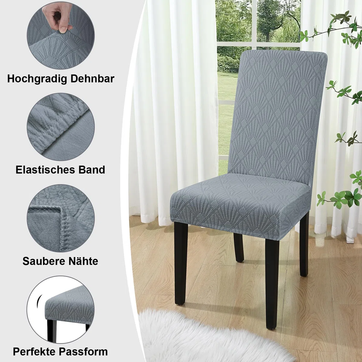 Alishomtll Stuhlhussen 6er Set Stuhlbezug Jacquard Hussen für Stühle Elastische Stuhlhussen Schwingstühle Abnehmbarer Esszimmer Stuhlbezüge Freischwinger für Küche Restaurant Hotel Bankett (Grau)
