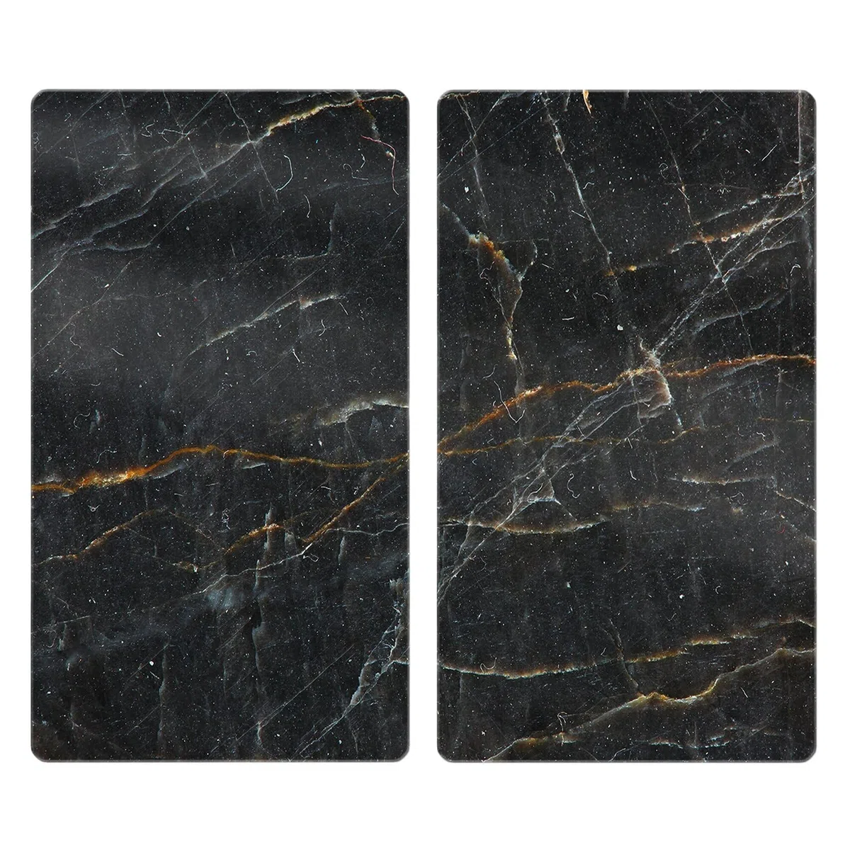 Allstar Herdabdeckplatte aus Glas, 2er Set, für Glaskeramik- und Induktionskochfelder, Herdabdeckung, Glasschneidebrett & Spritzschutz für die Küchenwand, 30 x 52 cm, Mod. Marmor schwarz