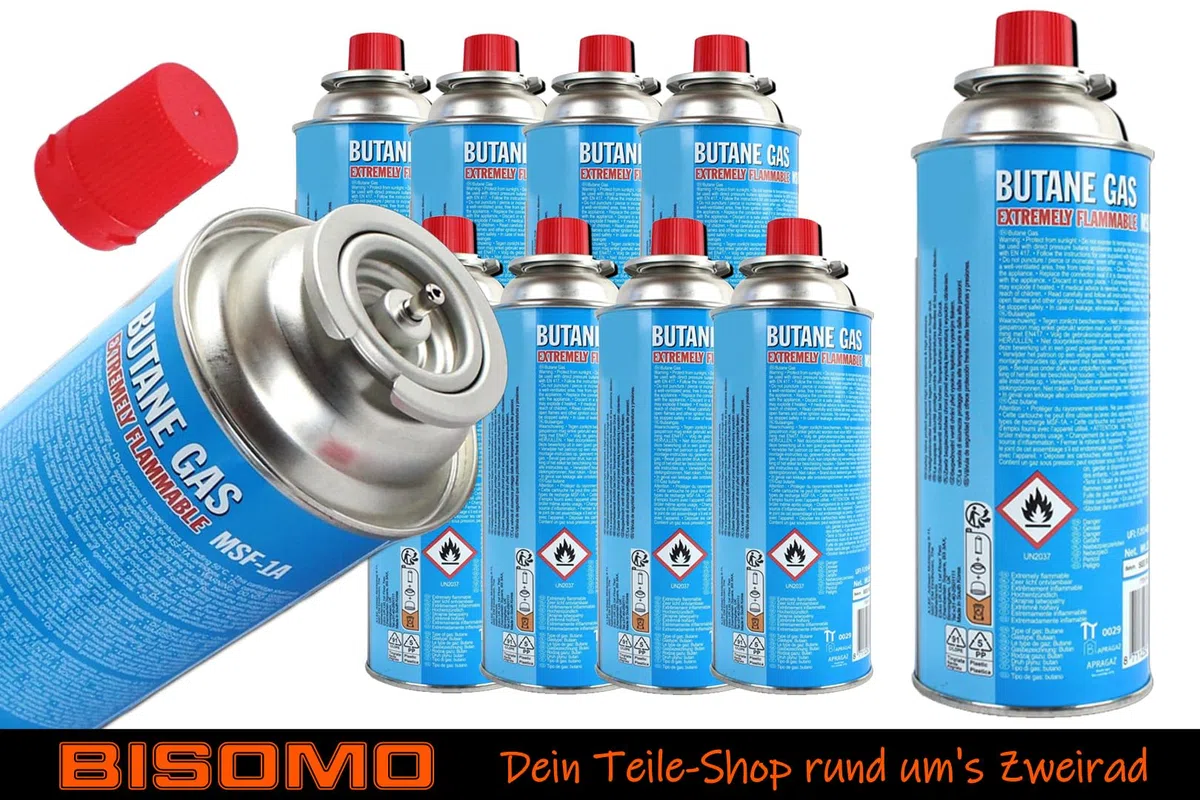 BISOMO Butangas 227g Dose 1-28 STK. Kartusche für Feuerzeug, Flambierbrenner, Shisha, Gaskocher, Gasbrenner Lötlampen für Camping Grill Küche Wohnmobil (8)