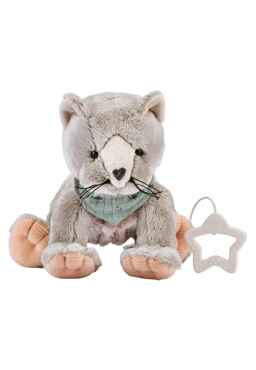 Sterntaler Spieluhr M Katze Lilly - Baby Spieluhr aus Plüsch-Material, waschbar mit herausnehmbarer Spieluhr, Brahms Wiegenlied - Einschlafhilfe, wirkt beruhigend zuhause & unterwegs, grau