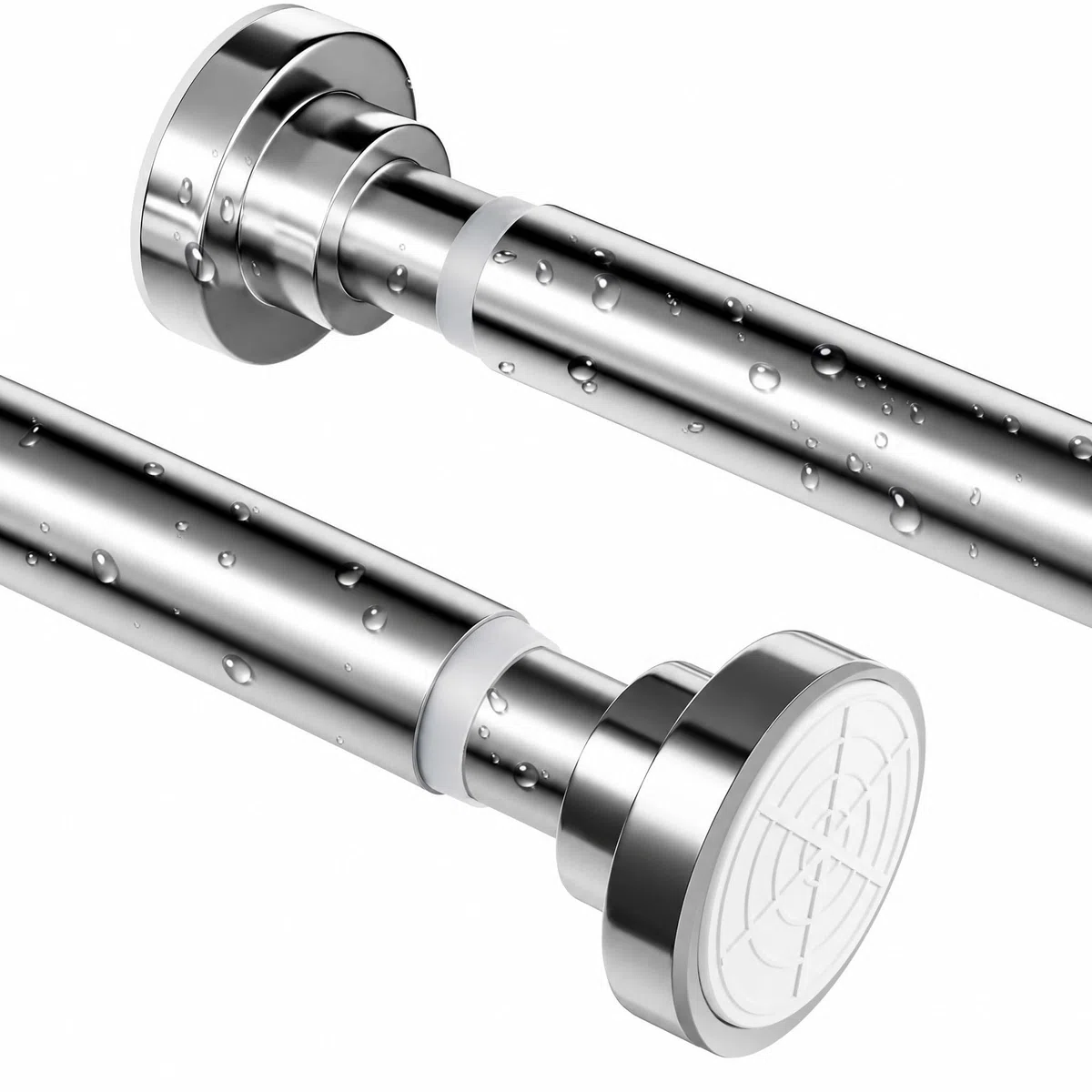 Duschvorhangstange Ohne Bohren Gardinenstange, 65-206 CM Teleskopstange aus Edelstahl Rostfrei & Rutschfest, Vorhangstange Klemmstange für Badezimmer Fenster Kleiderschrank Küche, Silber