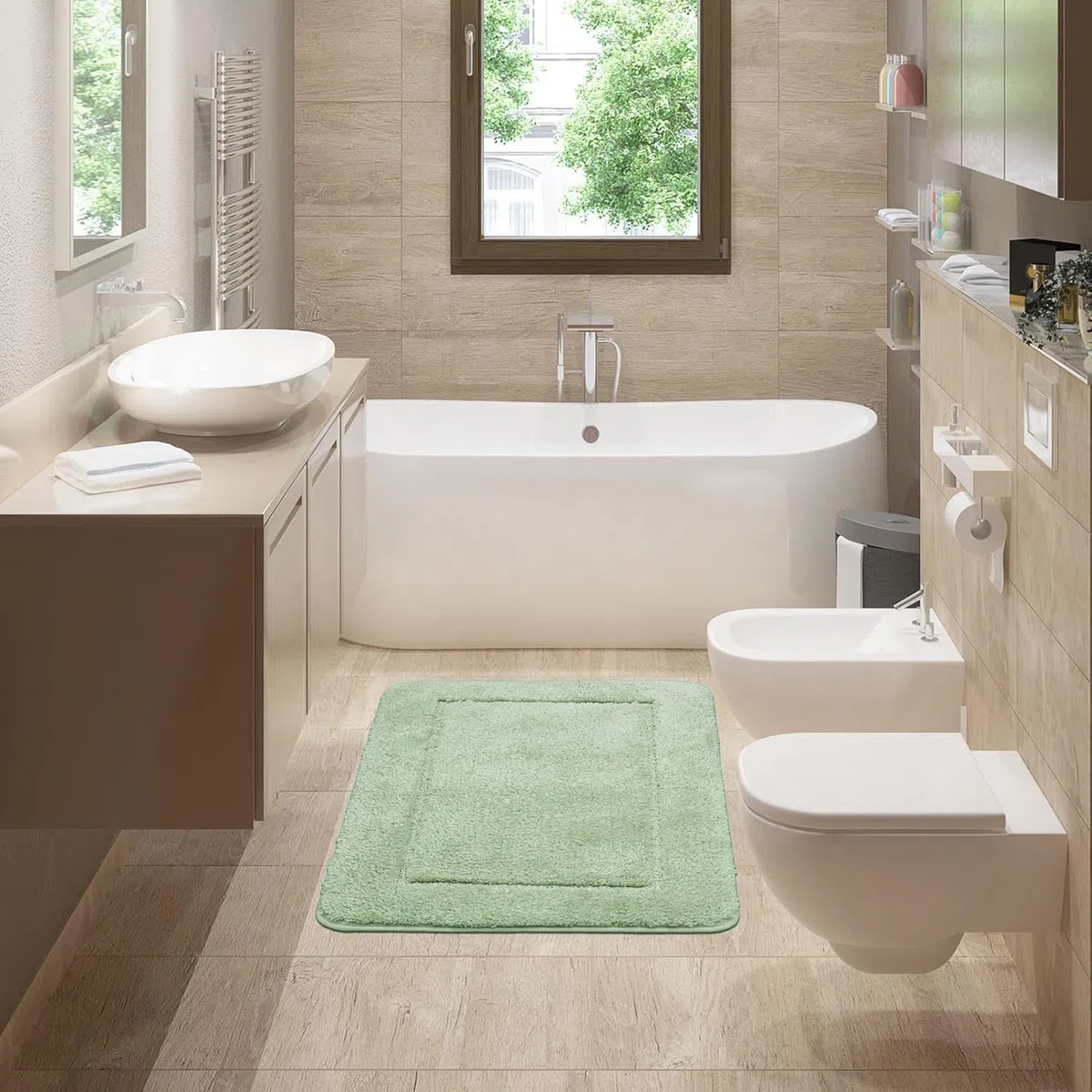 Mixibaby Badteppich rutschfeste,weicher Badezimmerteppich, Wasserabsorbierend Badematte, Maschinenwaschbar, Badvorleger für Dusche, Badewanne und Toilette, Größe:60 cm x 90 cm, Farbe :Mint-Grün