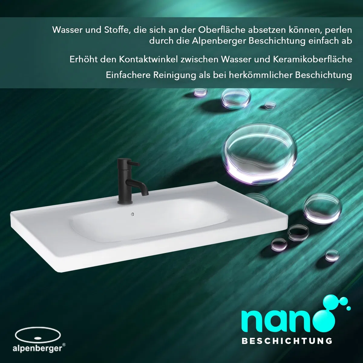 Alpenberger Waschbecken 80 cm Breit | Gäste WC & Badezimmer | Waschtisch Eckig | Hängewaschbecken Wandmontage | Handwaschbecken Made in Europa | Bathroom Sink für Moderne Waschplätze