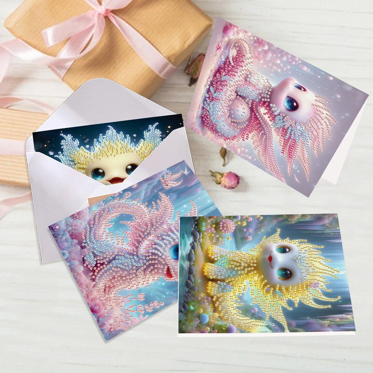 DCIDBEI 6 Stück Diamond Painting Grußkarte Diamond Painting Karten 5D DIY Diamant Painting Grußkarten Geschenk für Freunde und Familie Glückwunschkarten Geschenkkarte Geburtstagskarte Kleiner Drache