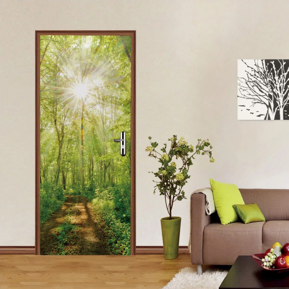 Tür tapeten 3d selbstklebend Sonne und Wald Türposter Türaufkleber Wasserdicht Abnehmbare Vinyl türfolie Fototapete diy Wandbild Wohnzimmer Schlafzimmer Badezimmer B85 x H205cm