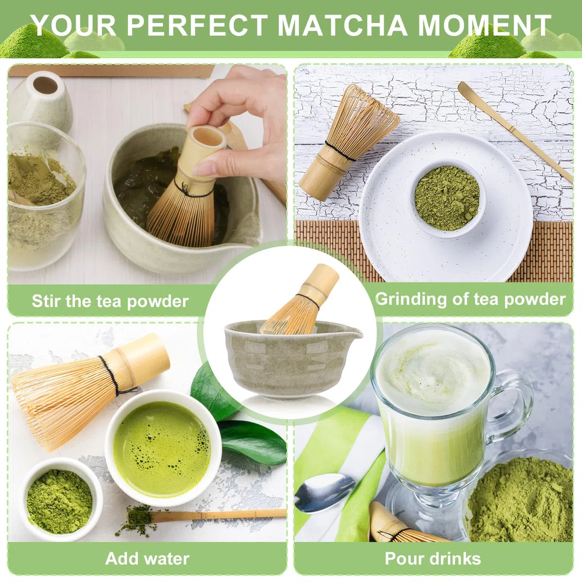 Matcha Set mit Matcha Besen, Matcha Schale mit Ausgießer, Besenhalter aus Keramik und Löffel, 5-teiliges Matcha-Set für Matcha-Liebhaber Entwickelt