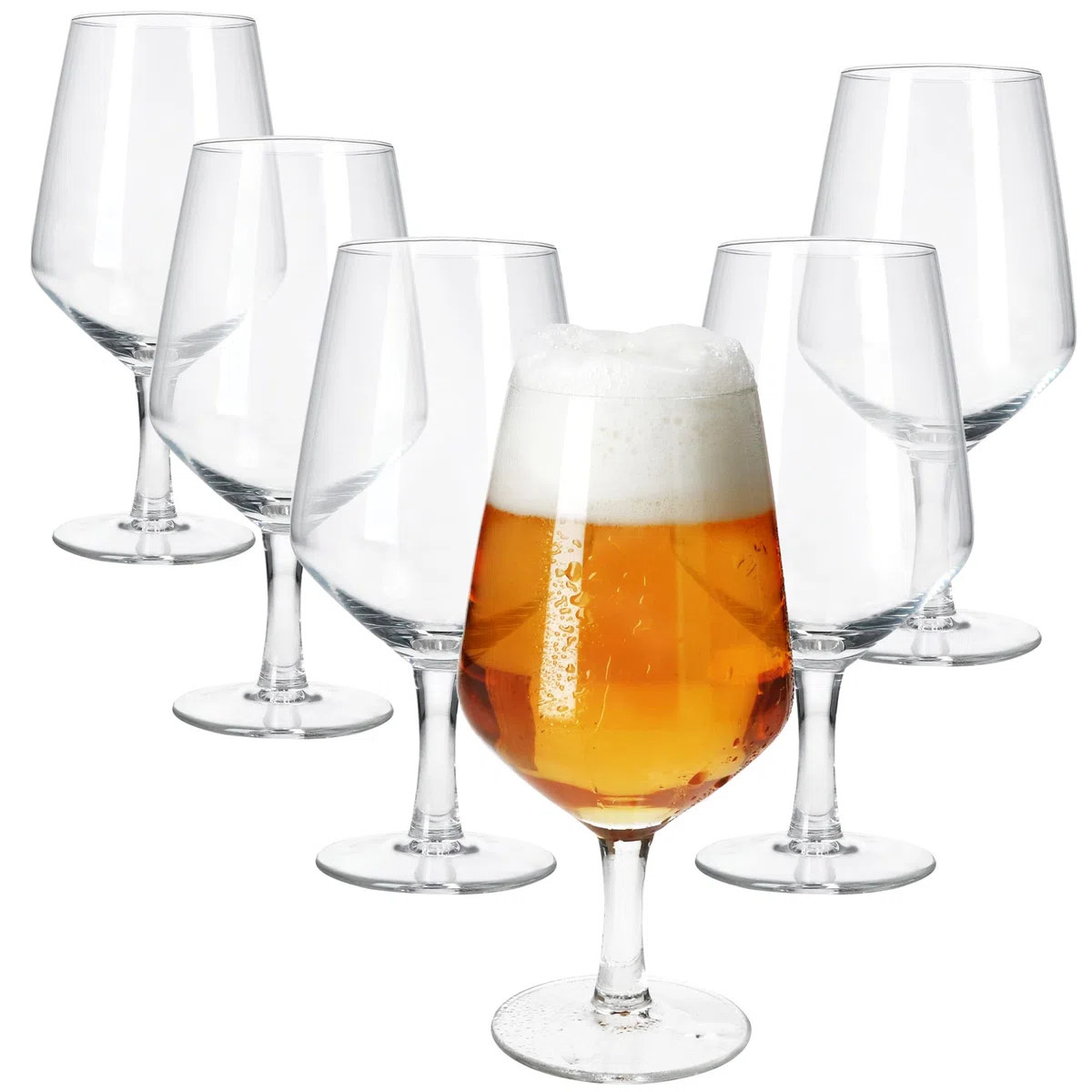 MamboCat 6er Set Carré Bierglas I 400ml, Höhe 18cm I für 6 Personen I Bierkelch aus Glas mit Fuß I transparentes Bierglas I Biergläser für Partys, Geburtstage, Feiern, Bierfeste & Co