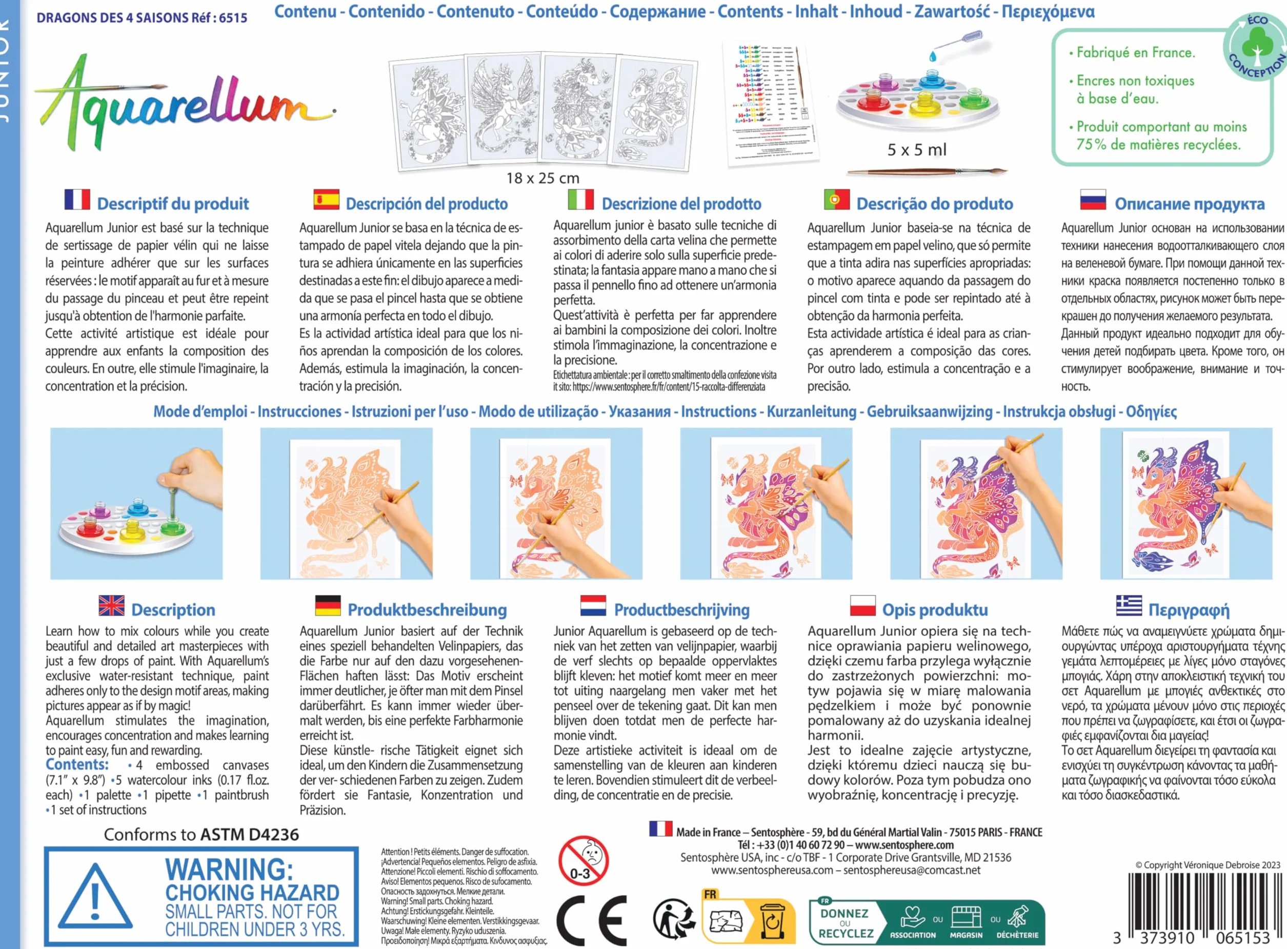 Sentosphère 3906515 Aquarellum Junior, Aquarell-Mal-Set für Kinder, Motiv Drachen, DIY Kreativset, Bastelset, Malset ab 6 Jahren