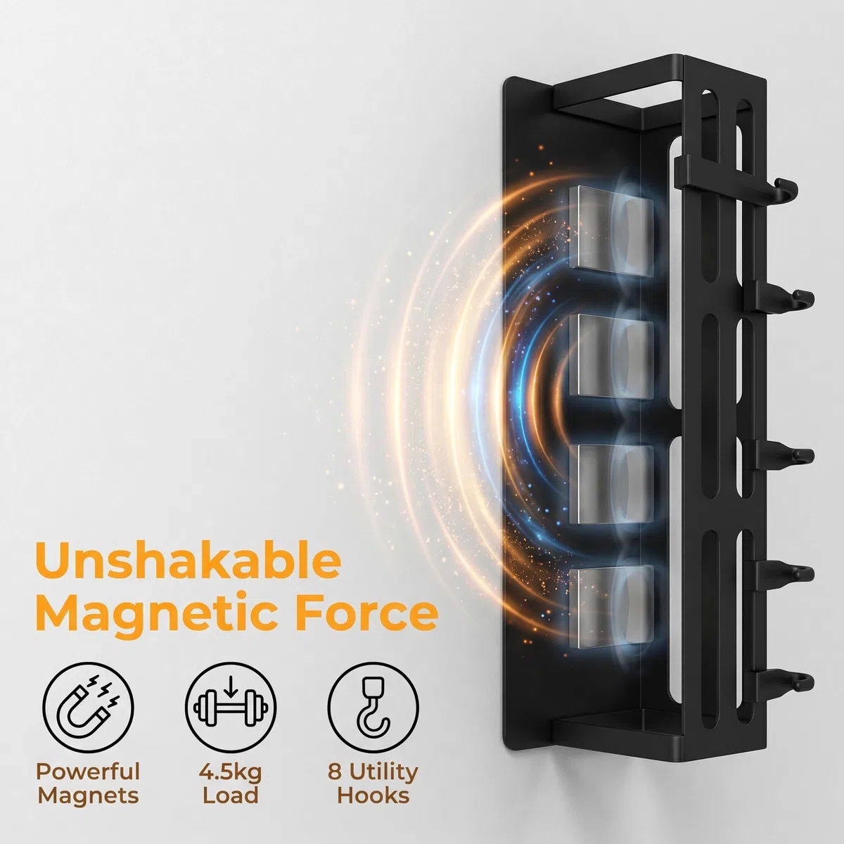2 Stück Gewürzregale, Kühlschrank Regal Magnetisch mit 8 Haken Magnetregal Magnetic Spice Rack Kühlschrankregal Wandregal Küche Anti-Rost für Küchenorganisation und Lagerung (Schwarz)